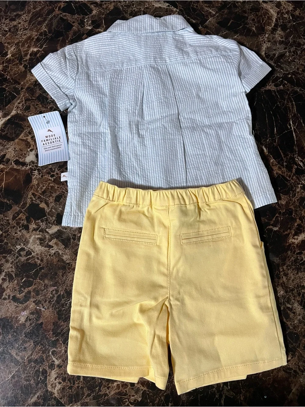 🌼Tommy Bahama Kids Set with Light Blue Striped Button Down Shirt & Yellow Shorts
